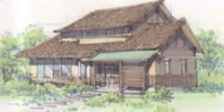 切妻下屋付屋根の家