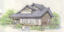切妻屋根組合わせの家
